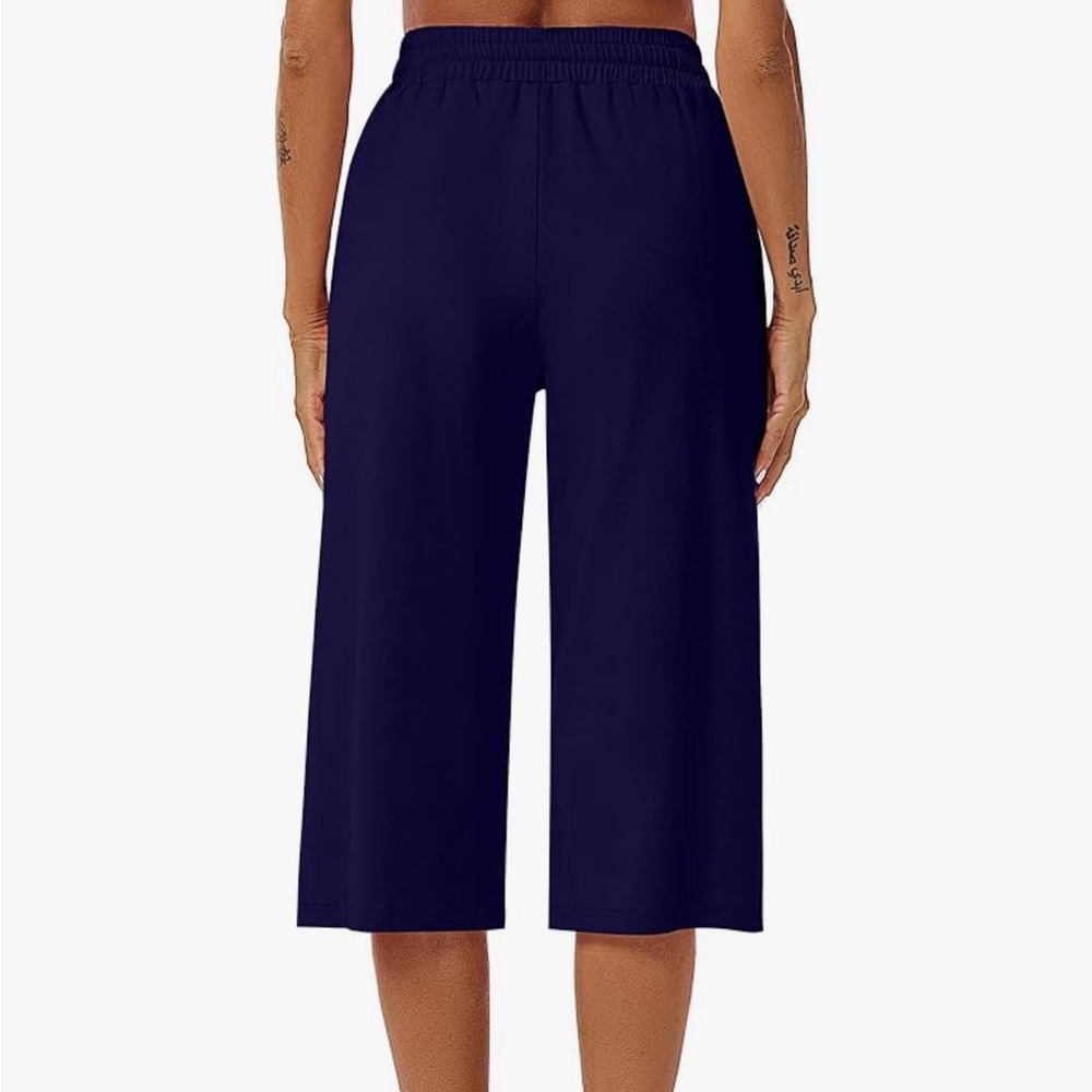 Navy Blue Women’s Capri Wide Leg Pajama Pants Drawstring Sweatpants